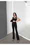 Women's Black Color Cross Waist Detailed (Belt) Spanish Style High Waist Gathering Elastic Straight Leggings - 7