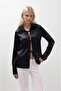 Front Bow Detail Satin Woven Fabric Women's Shirt with Buttonless Cuffs 52218012