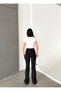 Women's Black Color Spanish Leg High Waist Shaping Stretchy Plain Leggings with Shiny Stone Detail - 5