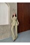 Women's Button-Detail Jacket and Pants Fabric Suit - 7