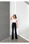 Women's Black Color Spanish Leg High Waist Shaping Stretchy Plain Leggings with Shiny Stone Detail - 9