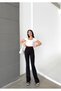 Women's Black Color Spanish Leg High Waist Shaping Stretchy Plain Leggings with Shiny Stone Detail - 6