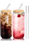 SKY-TOUCH 2 Pcs 550ml Glass Cups with Bamboo Lids and Straws