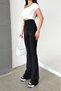 Women's Black Color Spanish Leg High Waist Shaping Stretchy Plain Leggings with Shiny Stone Detail - 3