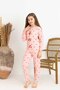 Women's Pink Cherry Pattern Bow Detailed Mother Daughter Long Sleeve Crinkle Fabric Knitted Pajama Set - 4