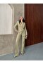Women's Button-Detail Jacket and Pants Fabric Suit