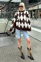 Women's Crew Neck Argyle Knit Sweater - 4