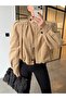 Stand-Up Collar Padded Crop Trench Coat with Elastic Waist - 2