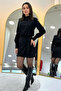 Women's Padded Long Sleeve Belted Mini Dress Black, Brown - 4