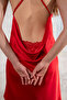 Bianca red strappy short satin nightgown with lace detail - 3