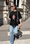 Women's Oversize T-Shirt Campus Bear Printed Black – Crew Neck, Comfortable Fit, 100% Cotton - 4