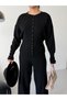 Snap Detailed Crew Neck Cardigan, Elastic Waist Drawstring Pants, Knitwear Set - 7
