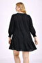 Women's Plus Size Black, Collar Detailed, Elasticated Sleeves, Short Dress 65N39388 - 6