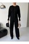 Snap Detailed Crew Neck Cardigan, Elastic Waist Drawstring Pants, Knitwear Set - 6