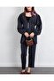Stoned Buttoned Elastic Sleeve Double Trouser Suit - Navy - 4