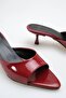 Heeled Women's Slippers - 5 cm Thin Heel Pointed Toe Women's Slippers Burgundy Patent Leather - 7