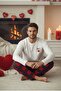 SUDE MEN's heart-patterned red plaid Valentine's Day Themed Knit Pajama Set