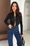 Women's Double Zipper Ribbed Blouse – Burgundy Star