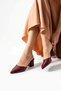 Neri̇a Women's Burgundy Pointed Toe Short Block Heeled Closed Toe Slippers Shoes