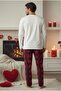 SUDE MEN's heart-patterned red plaid Valentine's Day Themed Knit Pajama Set - 2