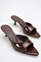 Heeled Women's Slippers - 5 cm Thin Heeled Pointed Toe Women's Slippers Patent Leather Brown - 3