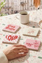 Love and Ciao Bella Themed Pop Art Natural Stone Travertine Coasters Stone Coasters Set of 4
