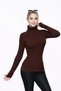 Women's Bitter Coffee Turtleneck Ribbed Long Sleeve Slim Fit Knitwear Sweater Blouse - 3