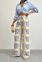 Women's Beige Ethnic Patterned Sofia Linen Trousers - 5