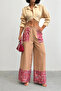 Women's Brown Ethnic Patterned Sofia Linen Trousers