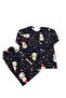 Unisex Children's Pajama Set Navy Blue Color Snowman Patterned 100% Cotton Long Sleeve - 4