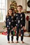 Unisex Children's Pajama Set Navy Blue Color Snowman Patterned 100% Cotton Long Sleeve