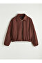 Brown Shirt Collar Oversize Women's Suede Look Jacket - 4
