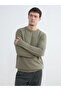 Green Regular Fit Honeycomb Textured Men's Knit Sweater