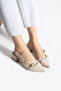 Women's Beige Short Block Heeled Shoes - 3