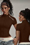 Tommy Brown Short Sleeve Zipper Detailed Slim Fit Blouse - 4