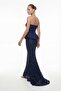 Women's Navy Blue Slim Fit Strapless Neck Sequined Long Evening Dress - 6