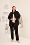 Women's Plus Size Trench Coat with Floral Appliqué Black - 5