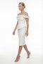 Women's White Boat Neck Floral Detailed Midi Promise Engagement Wedding Evening Dress - 2