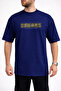 Men's Follow Your Dreams Text Printed Crew Neck Navy Blue T-Shirt
