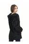 Women's Hooded Zippered Long Black Jacket with Pockets - 2