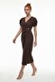 Women's Brown Double-Breasted Collar Accessory Detail Midi Event Dress