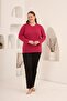 Slit Detailed Crew Neck Women's Plus Size Basic Knitwear Fuchsia - 5