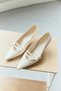 Heels 2604 - Pointed Toe Ribbon Detailed Bone Heels for Women - 2