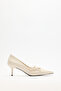 Heels 2604 - Pointed Toe Ribbon Detailed Bone Heels for Women - 8