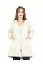 Women's Hooded Zippered Long Ecru Jacket with Pockets