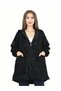 Women's Hooded Zippered Long Black Jacket with Pockets