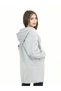 Women's Hooded Zippered Long Gray Jacket with Pockets - 3