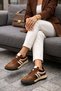 Women's Lace-Up Suede Detailed Thick Sole Casual Sports Shoes Elvigos Brown - 5
