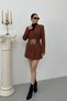 Women's Stylish Double-Breasted Lapel Padded Shoulders Gold Belt Detail Blazer Jacket - 5