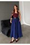 Women's Navy Blue Pocketed Maxi Size Belt Skirt